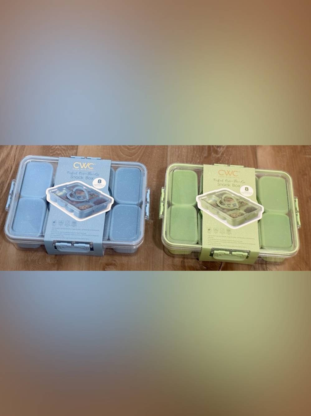 2- CWC COOK WITH COLOR BLUE & GREEN Snack Box Set - 8 Compartments Storage NEW